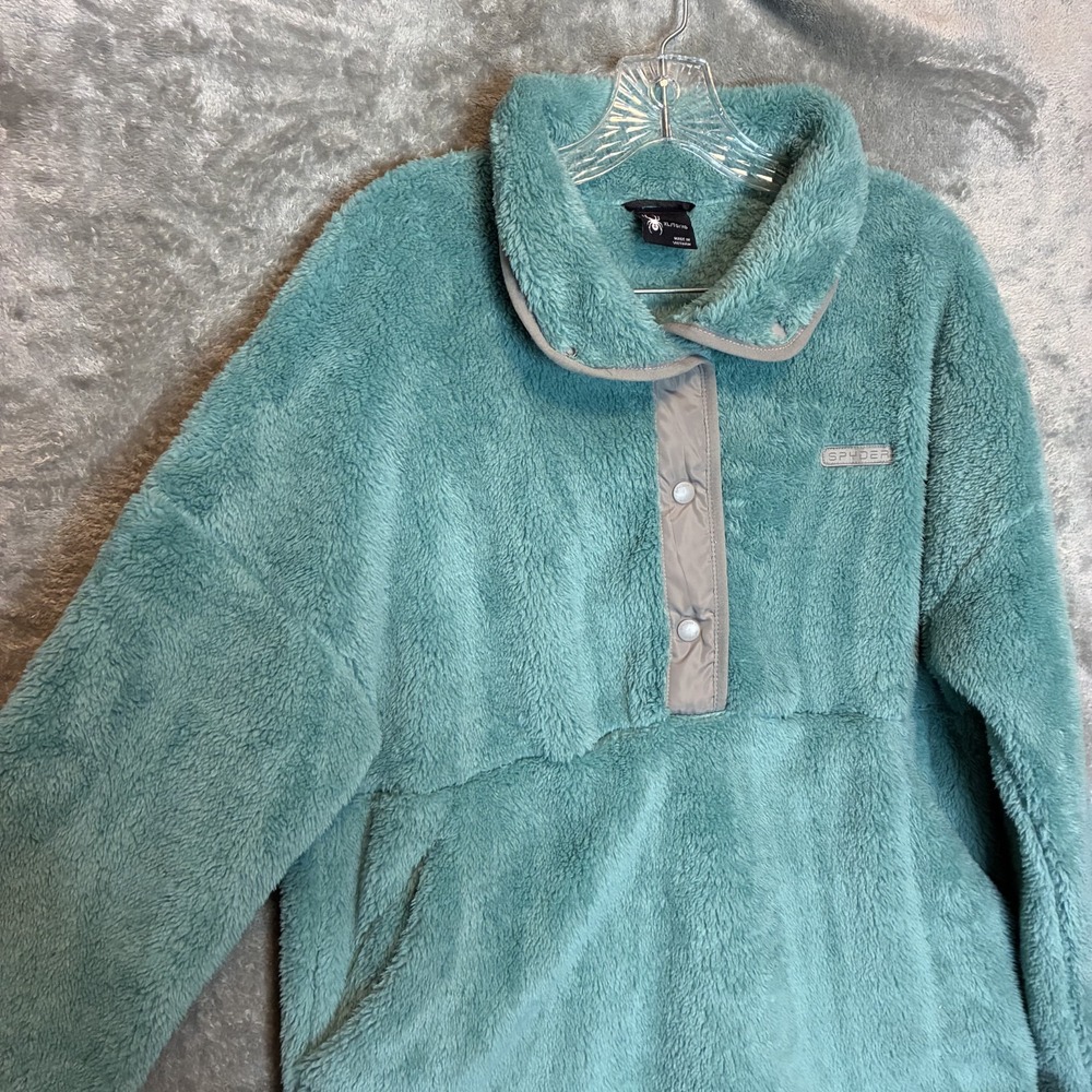Spyder Womens Half Snap Plush Fleece XL Teal Soft Comfy Cozy Pockets Mock Neck